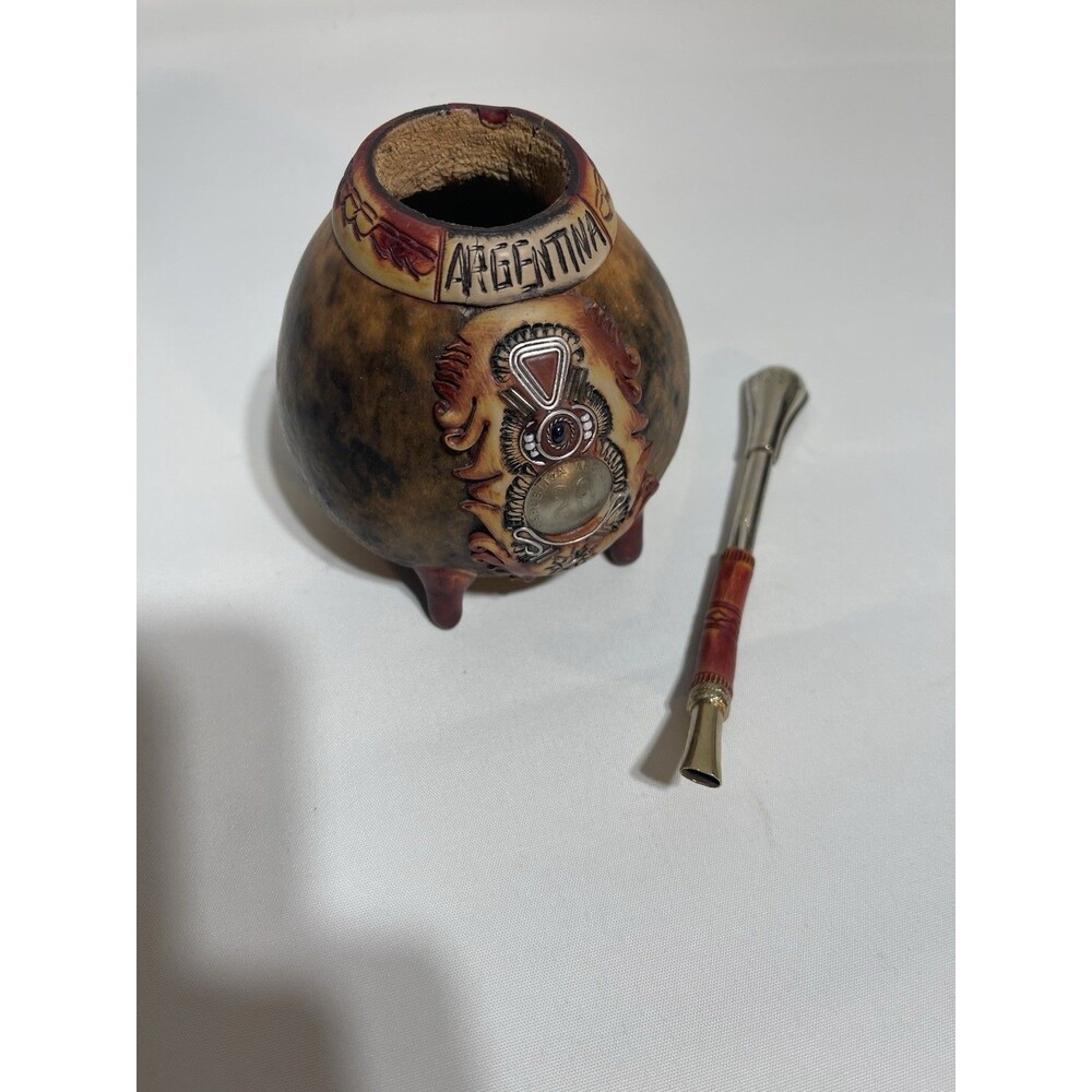 Argentina Yerba Mate Gourd Cup Set Bombilla Metal Straw Scorpion Design